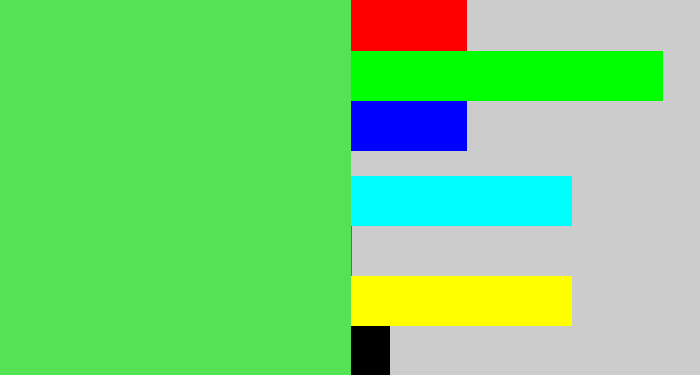 Hex color #55e353 - lightish green