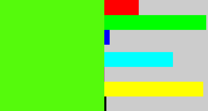Hex color #55fa0c - bright lime green