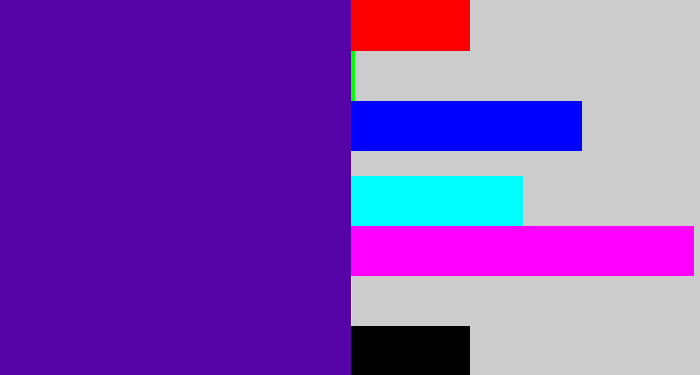 Hex color #5603a8 - violet blue