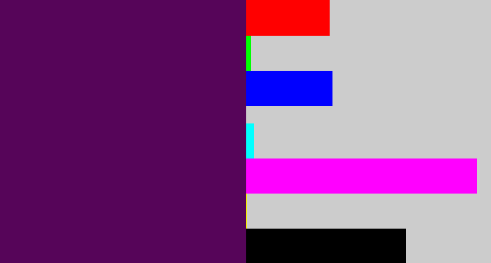 Hex color #560559 - plum purple