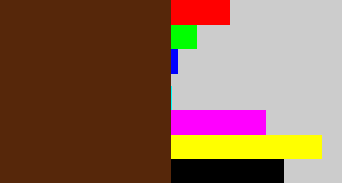 Hex color #56270a - brown