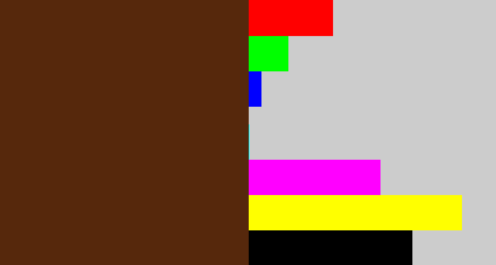 Hex color #56280c - brown