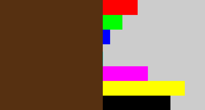 Hex color #563011 - brown