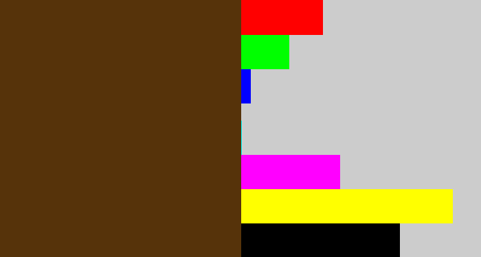 Hex color #56330a - brown