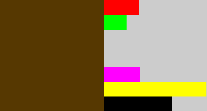 Hex color #563801 - brown