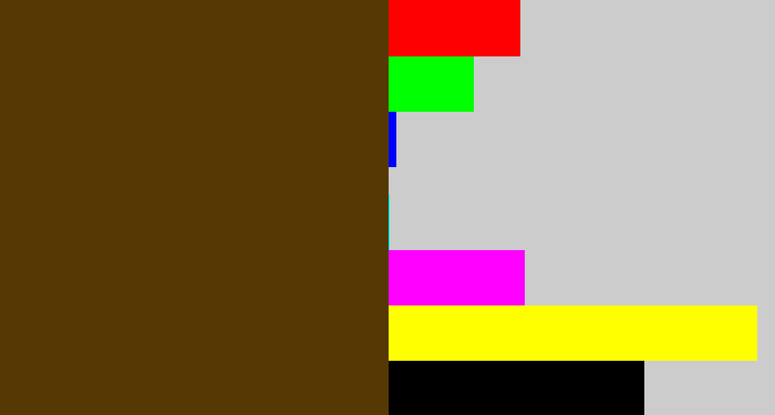 Hex color #563804 - brown