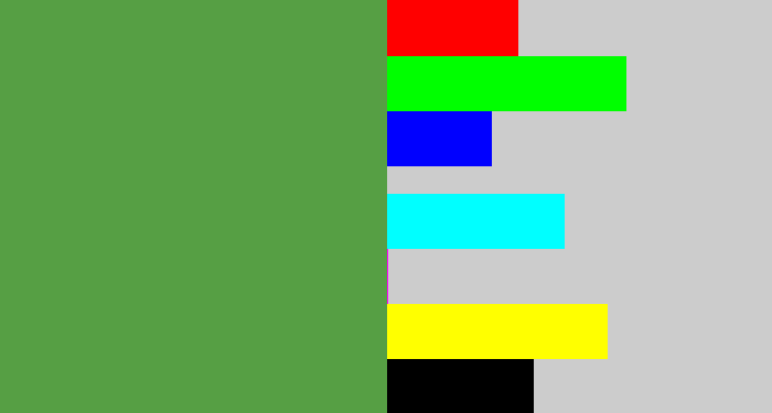 Hex color #569f44 - mid green