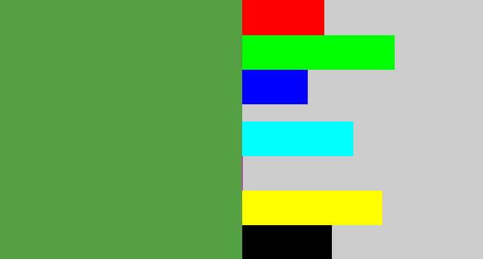 Hex color #56a044 - mid green