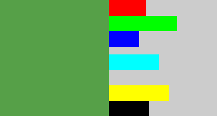 Hex color #56a048 - mid green