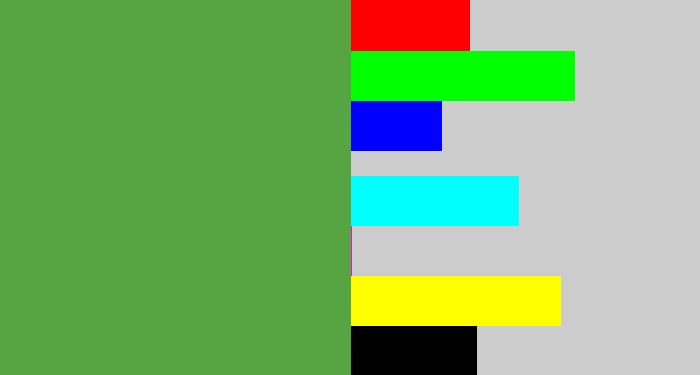 Hex color #56a442 - mid green