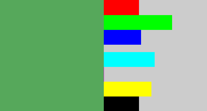 Hex color #56a85b - dark pastel green