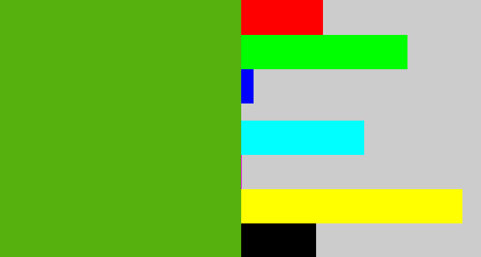 Hex color #56b00e - frog green
