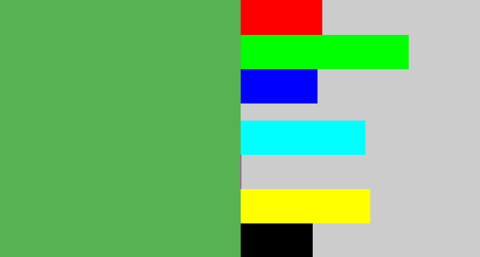 Hex color #56b252 - dark pastel green