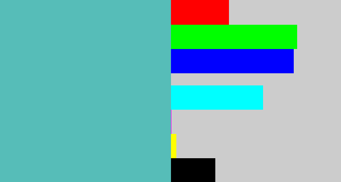 Hex color #56bdb8 - seafoam blue