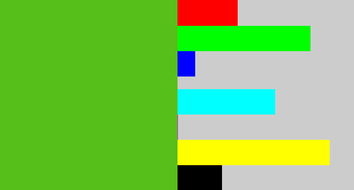 Hex color #56bf1a - frog green