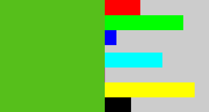 Hex color #56bf1b - frog green