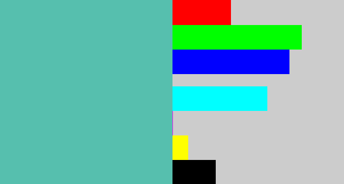 Hex color #56bfae - greeny blue