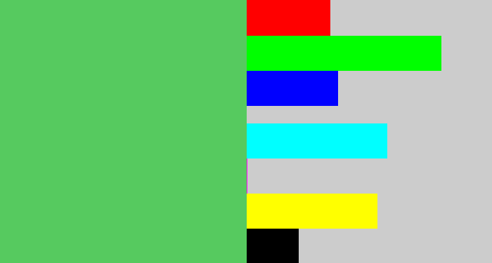 Hex color #56ca5f - lightish green
