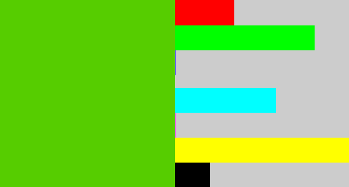 Hex color #56cd00 - frog green