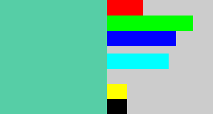 Hex color #56cea6 - greeny blue