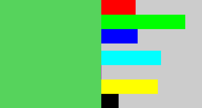 Hex color #56d35c - lightish green