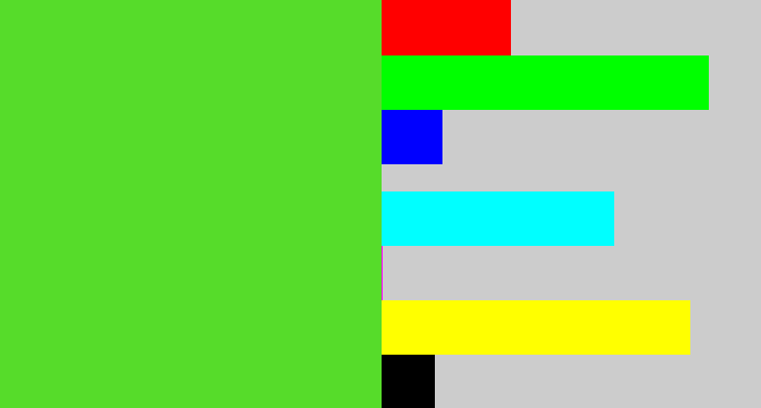 Hex color #56dc2a - toxic green