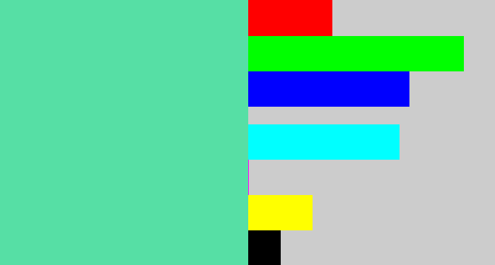 Hex color #56dfa5 - light green blue