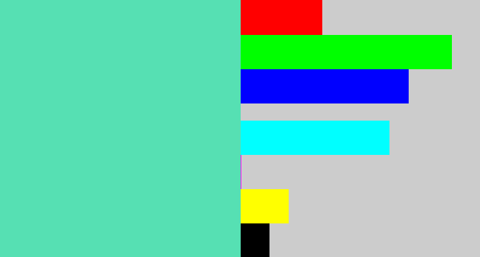 Hex color #56e0b3 - light greenish blue
