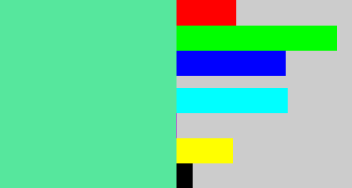Hex color #56e79d - light green blue