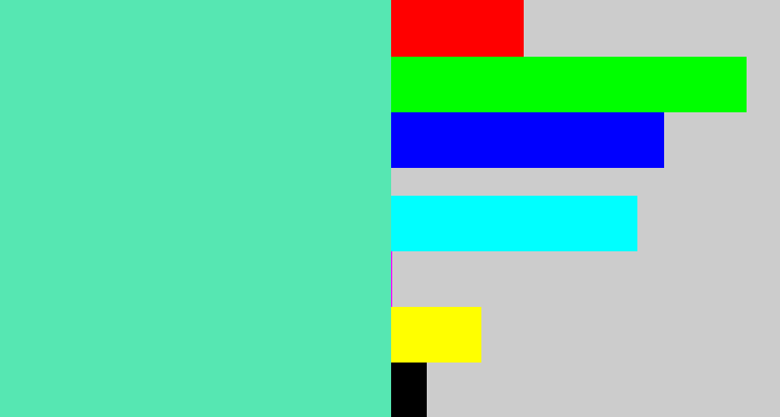 Hex color #56e7b2 - light greenish blue