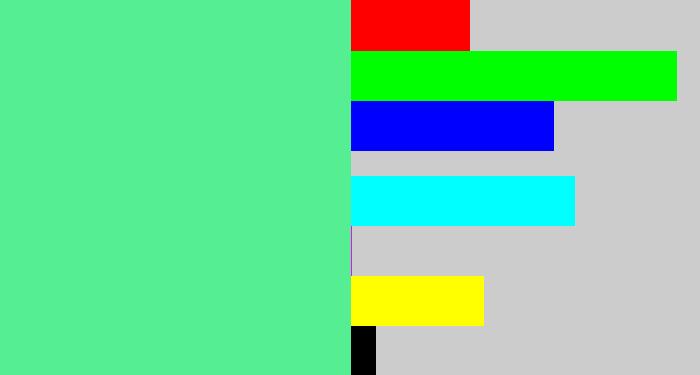 Hex color #56ee93 - sea green