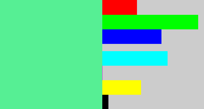 Hex color #56ef94 - sea green