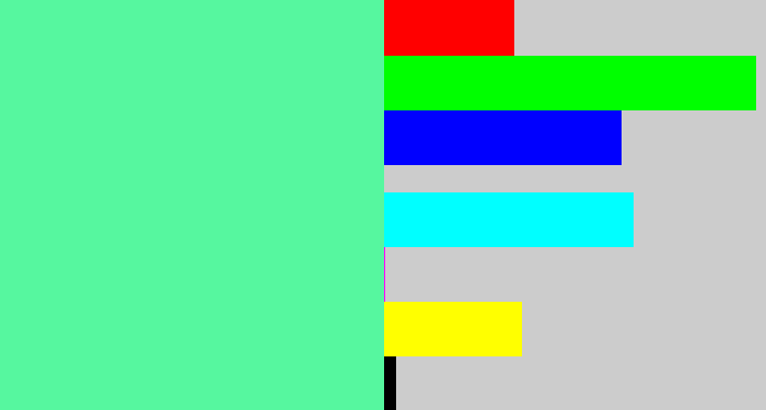 Hex color #56f79f - light green blue