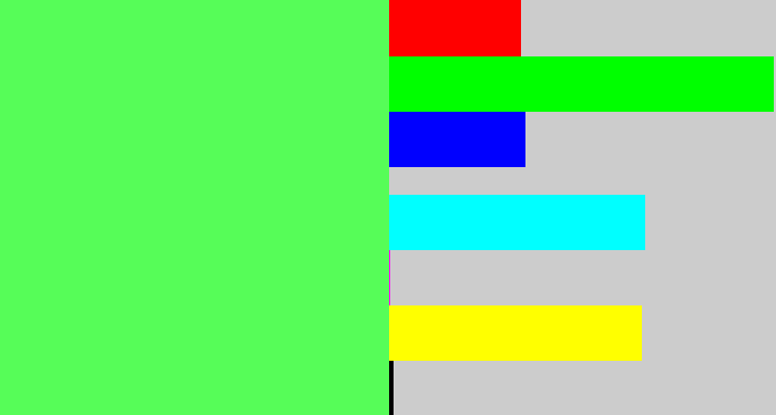 Hex color #56fd58 - light bright green