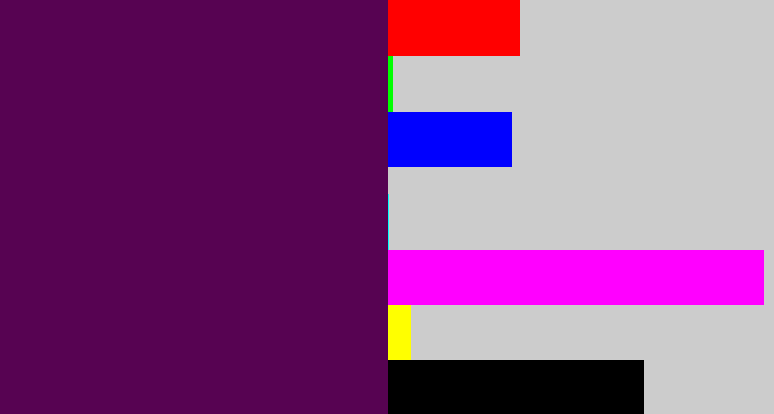 Hex color #570352 - plum purple