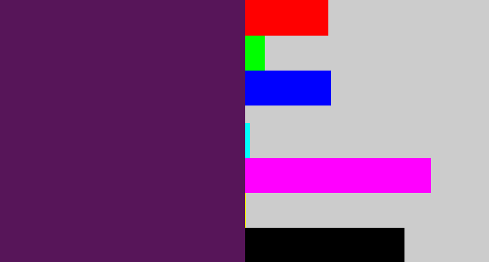 Hex color #571559 - grape purple