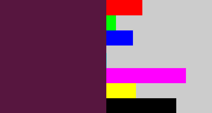 Hex color #57163f - plum