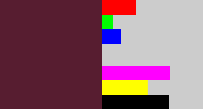 Hex color #571d30 - plum