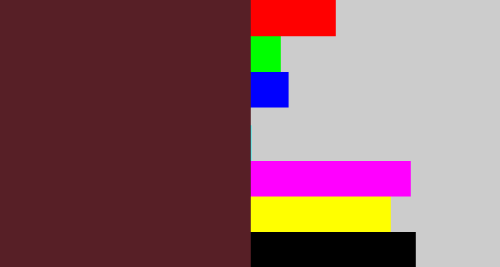Hex color #571f26 - plum