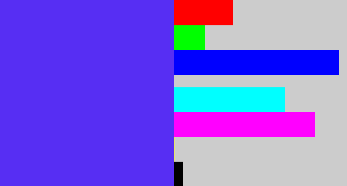 Hex color #572ef3 - purpley blue