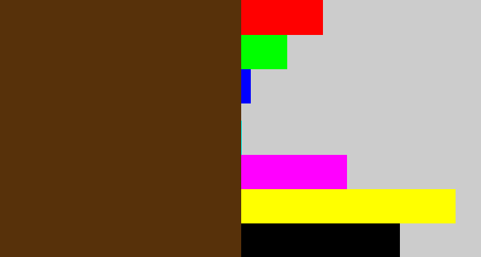 Hex color #57310a - brown
