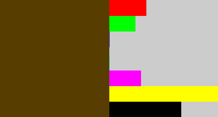Hex color #573e00 - brown