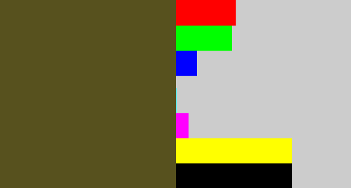 Hex color #57511e - army green