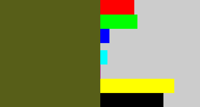 Hex color #575e18 - army green