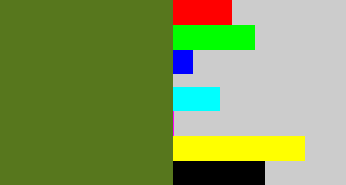 Hex color #57771d - camo green