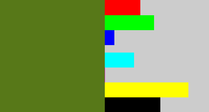 Hex color #577818 - sap green