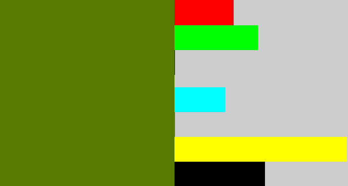 Hex color #577b01 - olive green