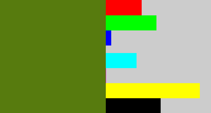 Hex color #577b0e - sap green