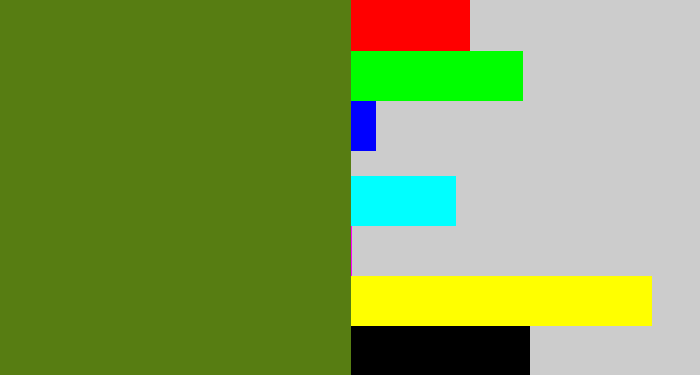 Hex color #577d12 - sap green