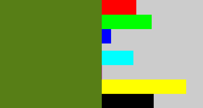 Hex color #577e16 - sap green